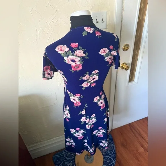 Caution To The Wind Blue V-Neck Flutter Sleeve Mini Wrap Dress -S- - Picture 5 of 6